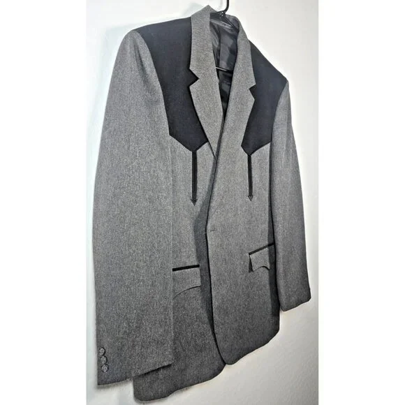 Circle S Men’s 46L Western Blazer Gray Black Yoke Lined 2-Button Cowboy Coat - Picture 4 of 16